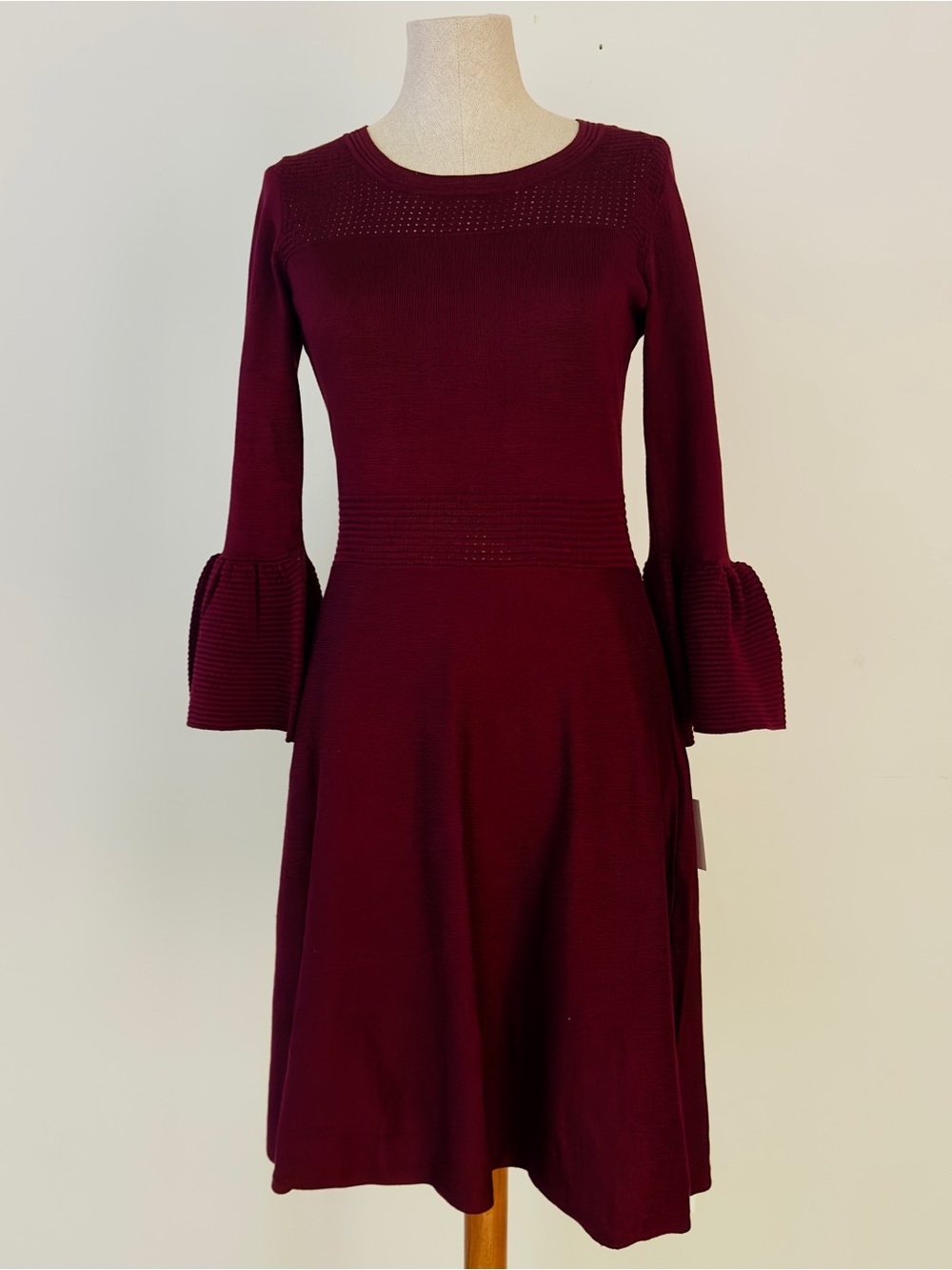 Liz Claiborne Burgundy Bell Sleeve Career Dress.